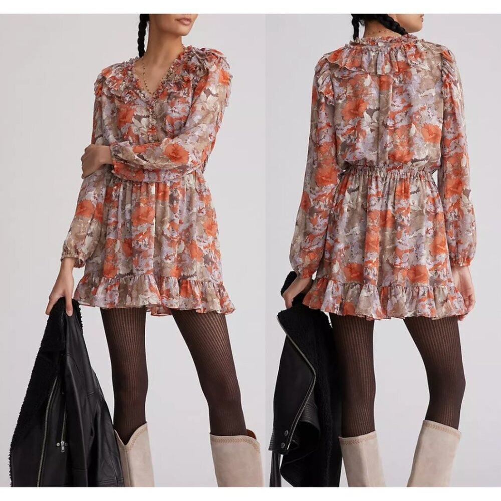 Anthropologie Current Air Ruffled Floral Mini Dress